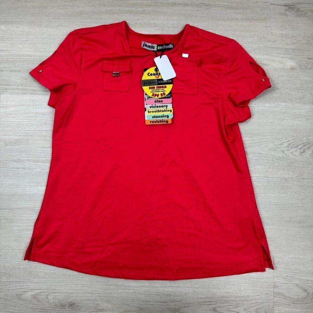 Jamie Sadock Short Sleeve Golf Top Womens XS Red Pocket